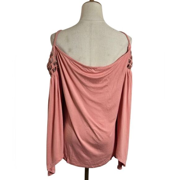 Boston Proper Women's Coral Crochet Bell Sleeve Cold Shoulder Top - Picture 5 of 8